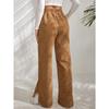 Spring and Autumn Women's Pants High Waist Casual Pants Solid Colour Corduroy Splicing Slit Hem Long Pants