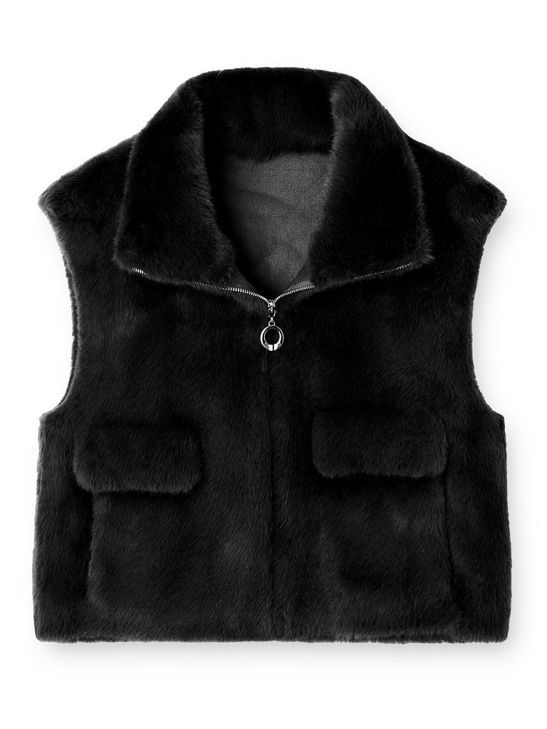 Women's autumn and winter stand-up collar sleeveless vest retro European and American fur integrated casual vest French thermal jacket
