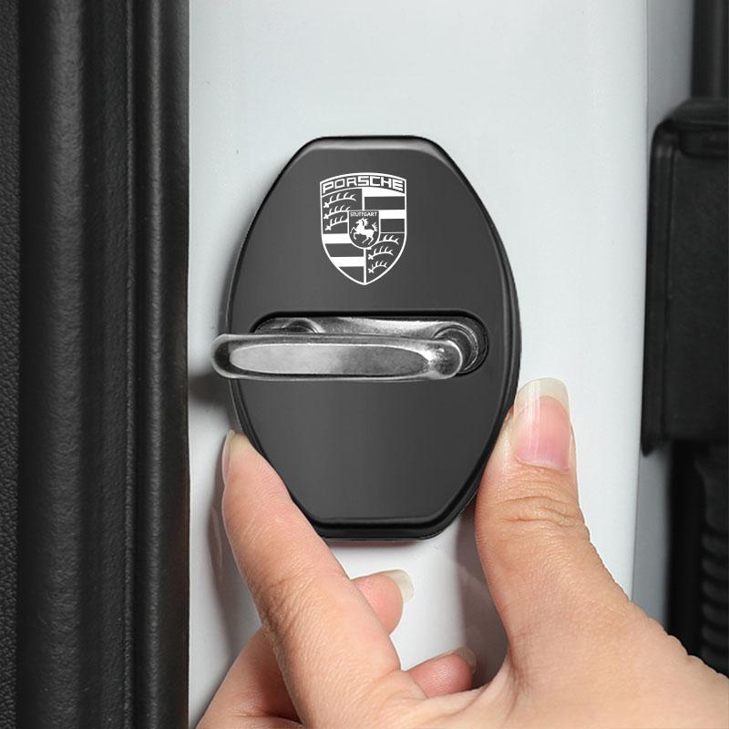 4Pcs 3D Car Door Lock Cover Accessories For Porsche Panamera Taycan 911 718 Macan Cayenne Boxster Cayman 918 Pajun