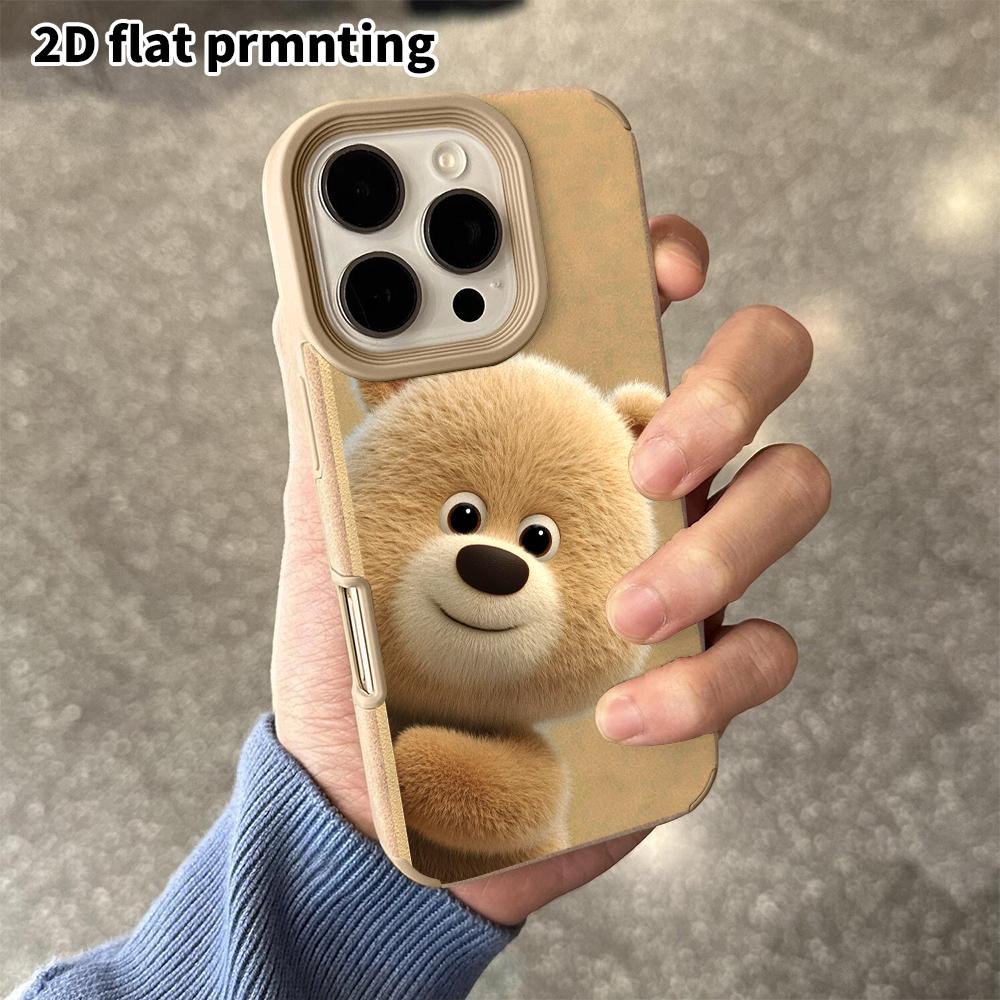 Phone Case: 2D flat lambskin suitable for iPhone 18 17 16 15 14 13 Pro film protective case, light brown bear, Christmas and Halloween gift