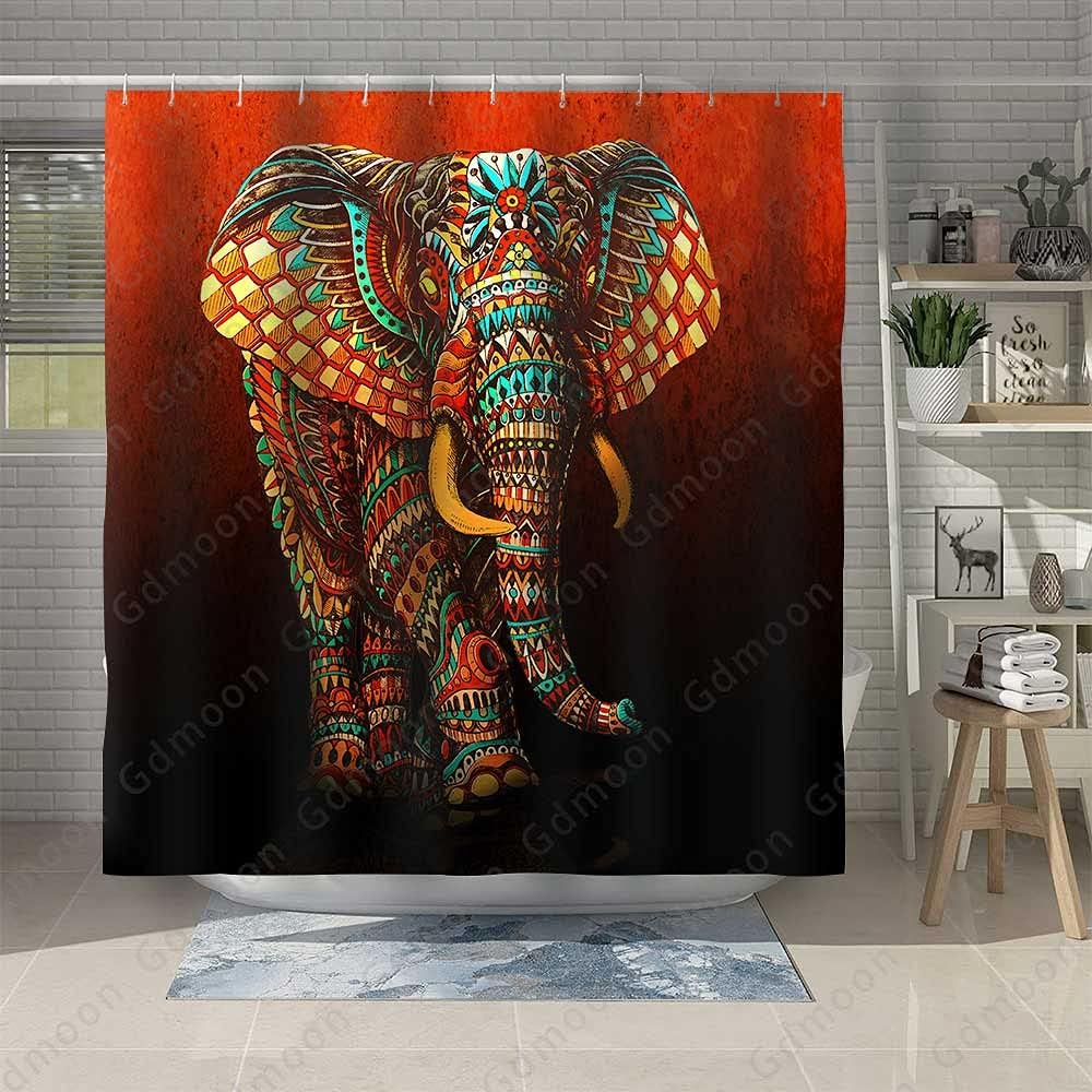 Hippie Elephant Shower Curtain Brown Vintage African Ethnic Mandala Indian Bohemian Paisley Pattern Wild Animal Colorful Art