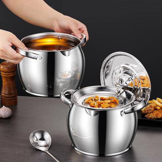 Bacon Grease Container Stainless Steel Oil Pot with Filter And Lid Dual Handle Lard Pot Kitchen Oil Storage Jar