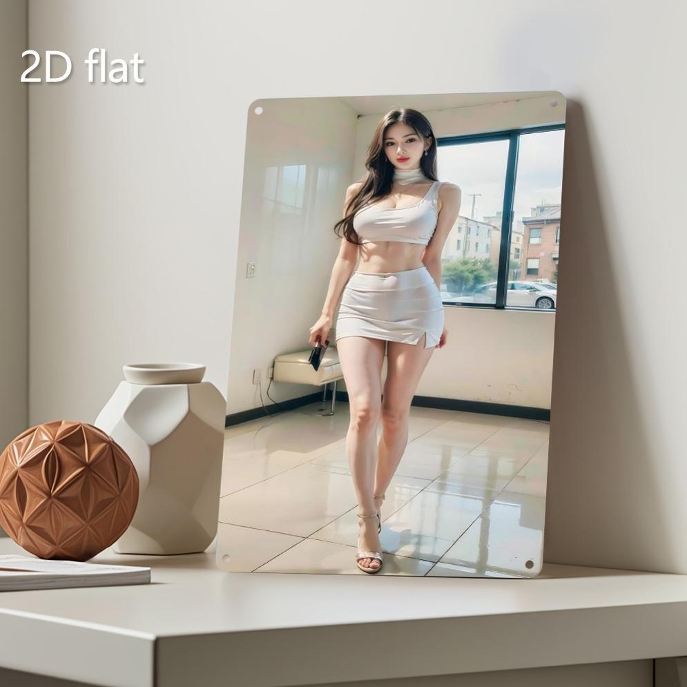 Fashion White 2D Flat Iron Wall Art - Pre-Riveted Metal Sign Weatherproof Iron Decor for Living Room Dining Room Courtyard Festi