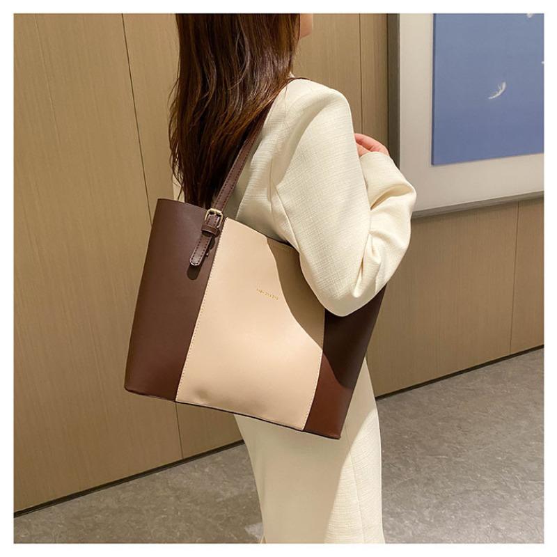 New Retro Vintage Faux Leather Tote Bag for Women Large Capacity Office Commute Shoulder Handbag