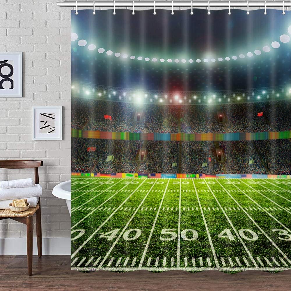 

Football Field Shower Curtains for Bathroom, Sports Theme Bath Curtain Set for Men, Fabric Bathroom Accessories Restroom Decor 12 Hooks Included (69