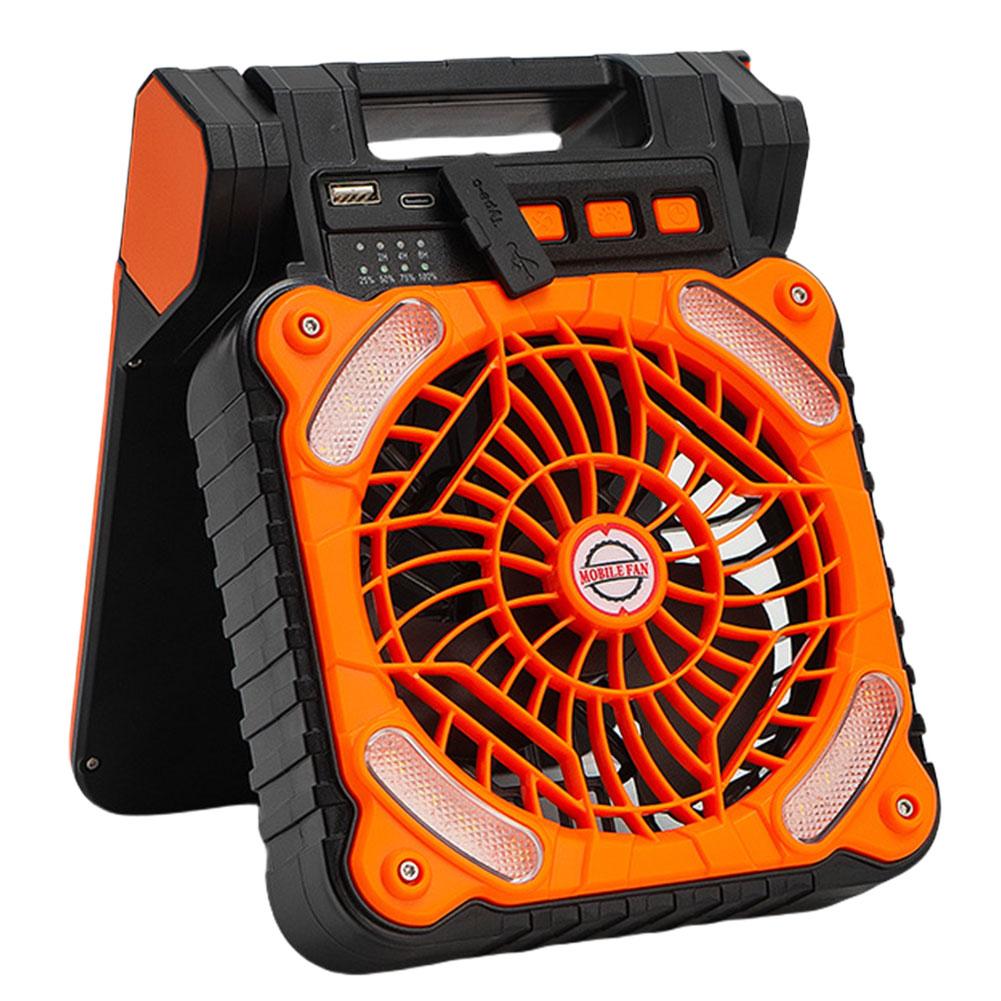 Solar Portable Electric Fan with LED Light 5200mAh Solar Outdoor Tent Fan 4 Wind Speeds Solar Powered Camping Fan for Emergency