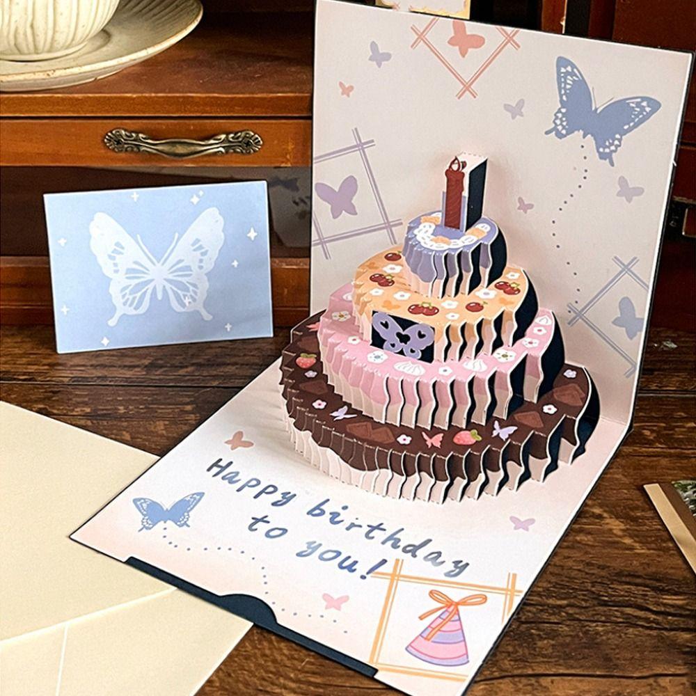 Folding Pop Up Birthday Card with Envelope Creative Gift Card Birthday Message Card  Birthday Party