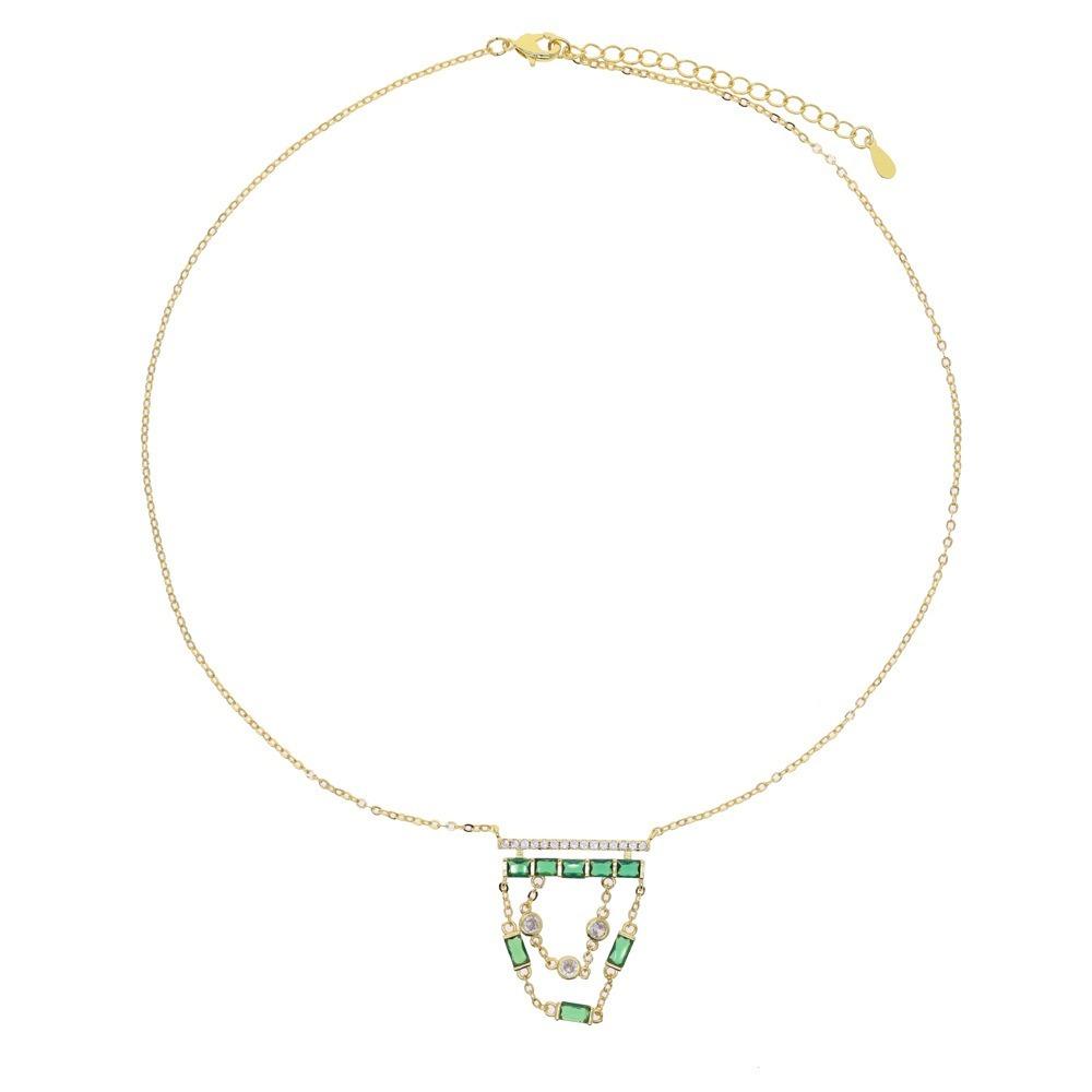 Bling Charm Tassel Necklace Gold Color Geometric Pendant Necklace  Party Jewelry зелёный