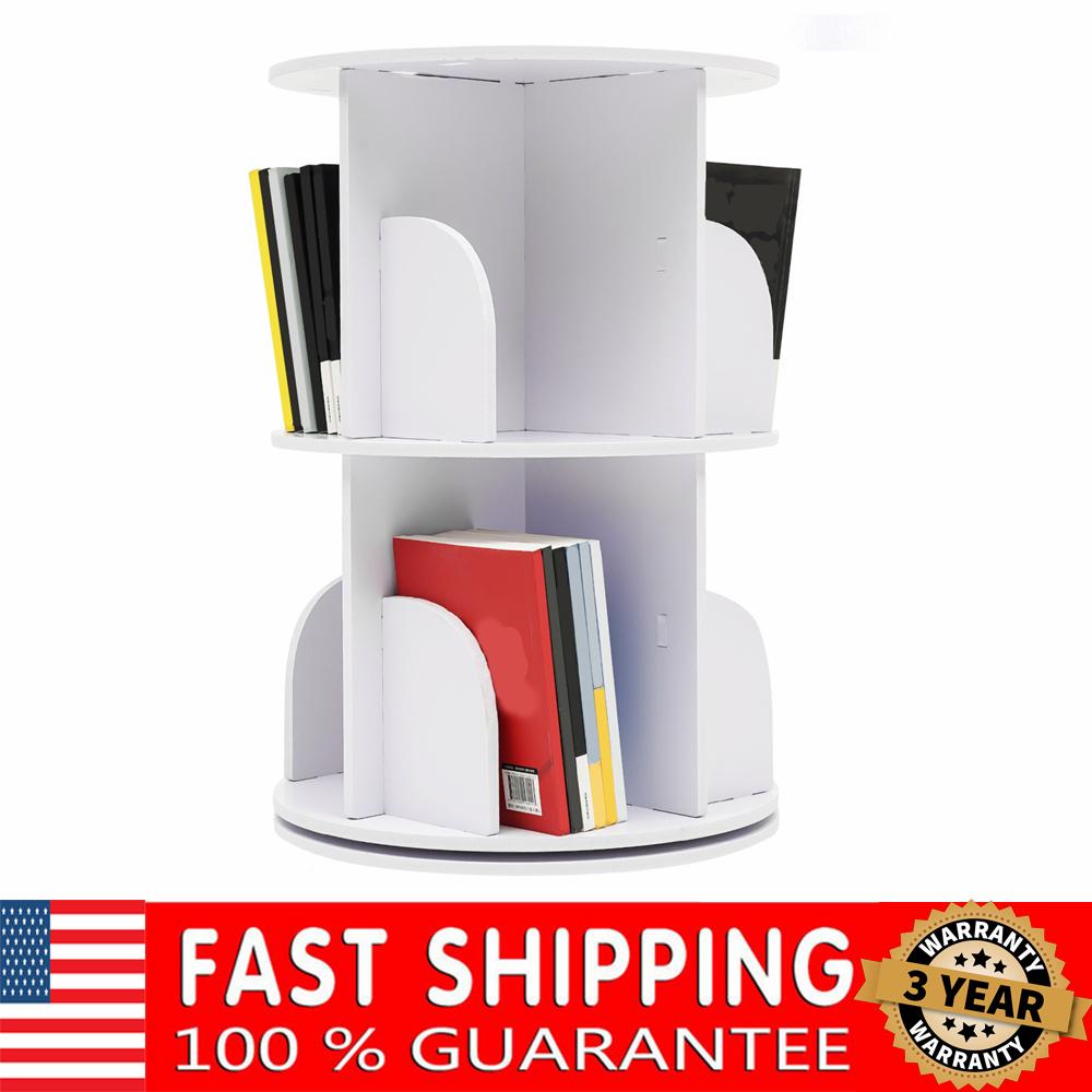 2 Tier Rotating Bookshelf 360 Display Bookcase White Bookshelf Organizer for Kids&Adults for Kids Room Bedroom Home Office