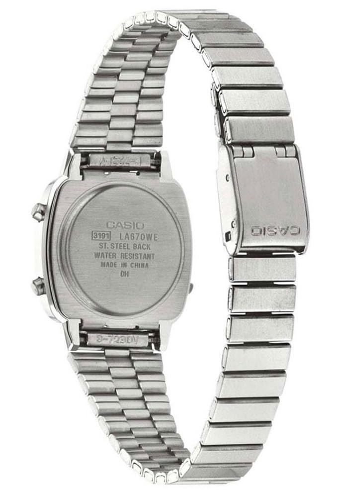 Casio Digital Quartz Watch with Stainless Steel Strap Bracelet Women's LA670WEA-8AEF, Silver,