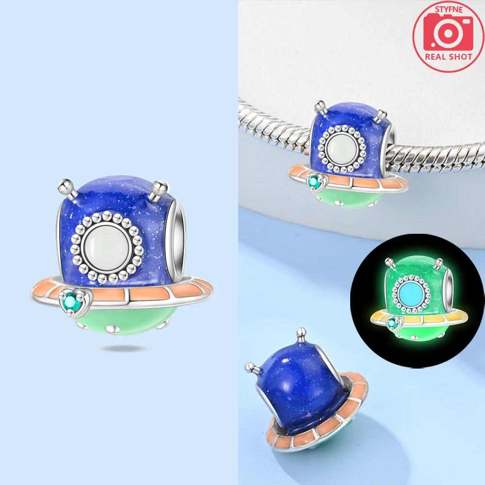 Exquisite Original Beautiful Blue Star Spaceship Heart Charms Copper Beads Fit Bracelet Women Jewelry Diy Fine Gift