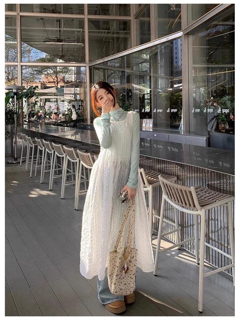 Sweet Korean-Style Women's Spaghetti Strap Vest Dress - 2026 Spring A-Line Layered Mid-Length Skirt