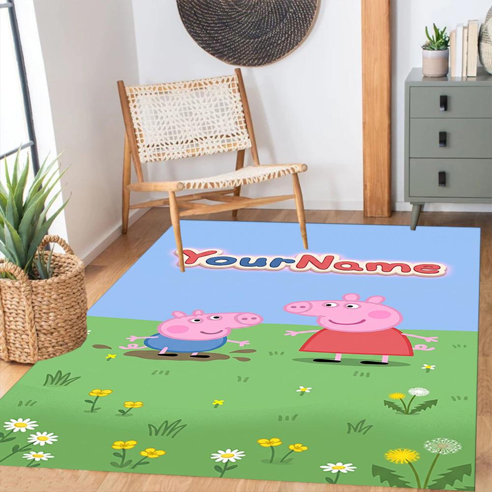 Peppa Pig Personalized Text Floor Rug Office Rug Design for Balcony Hallway Bedrooms Game Room Antislip Carpet Anime Office Decor