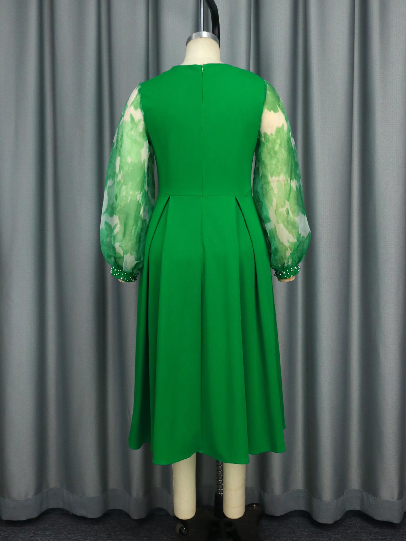 AOMEI зеленое платье А-силуэта с круглым вырезом — фото 4