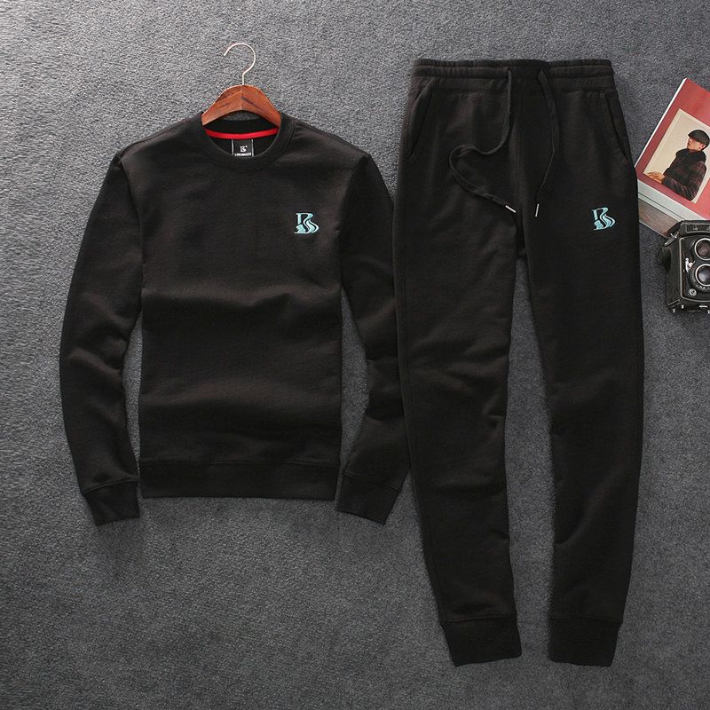 Export Tail Single Men Cut Label Cattle Goods Athleisure Suit Export Autumn and Winter Two-piece Set Sweatshirt and Sweatpants Suit Men Black 3XL