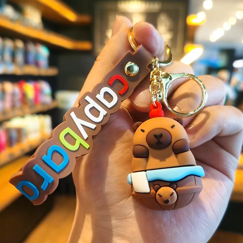 Cute cartoon capybara PVC doll pendant keychain bag ornaments car decoration keychain exquisite animal shape crafts