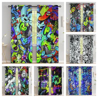 Cartoon Gamepad Blackout Curtains For The Bedroom Graffiti Words Video Games Window Drapes Game Players Living Room Decoration
