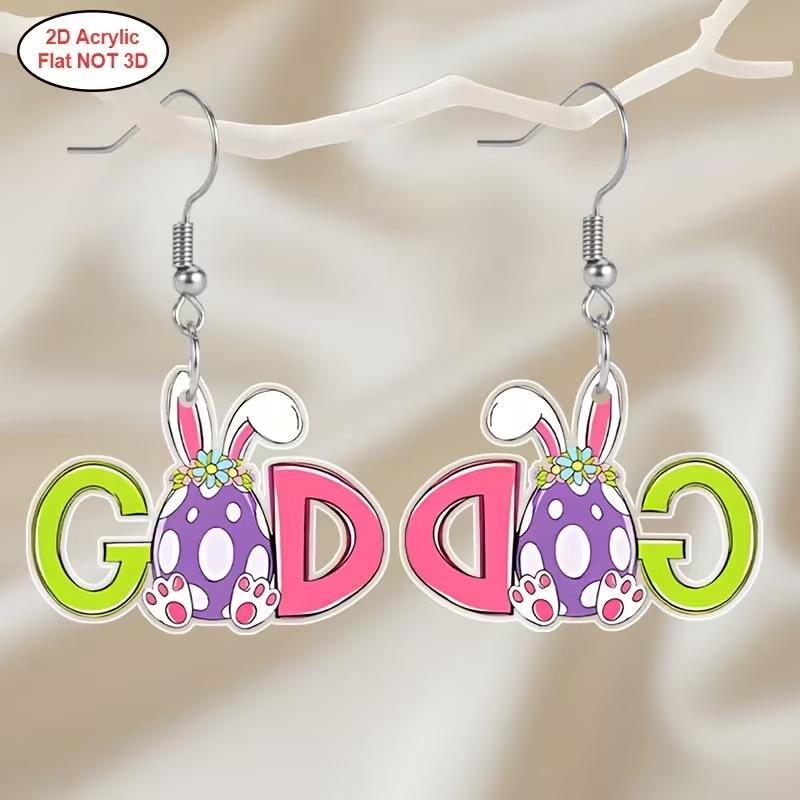 New colorful god letter rabbit ears purple easter egg earrings flat acrylic creative earrings