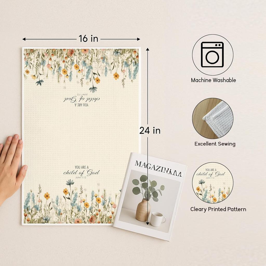Vintage Floral Christian Kitchen Towels, Christian Gifts for Women, pirational Wildflower Bible Verse Decorative Hand Towels for Bathroom, Religious