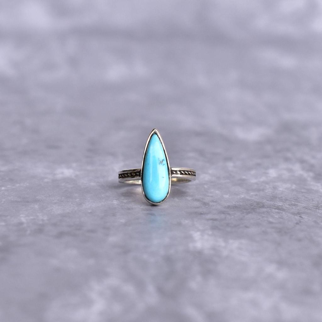 Genuine Turquoise pear ring Silver oxidized turquoise ring long drop boho ring Handmade ring for women Birthday gifts Bridesmaid gift