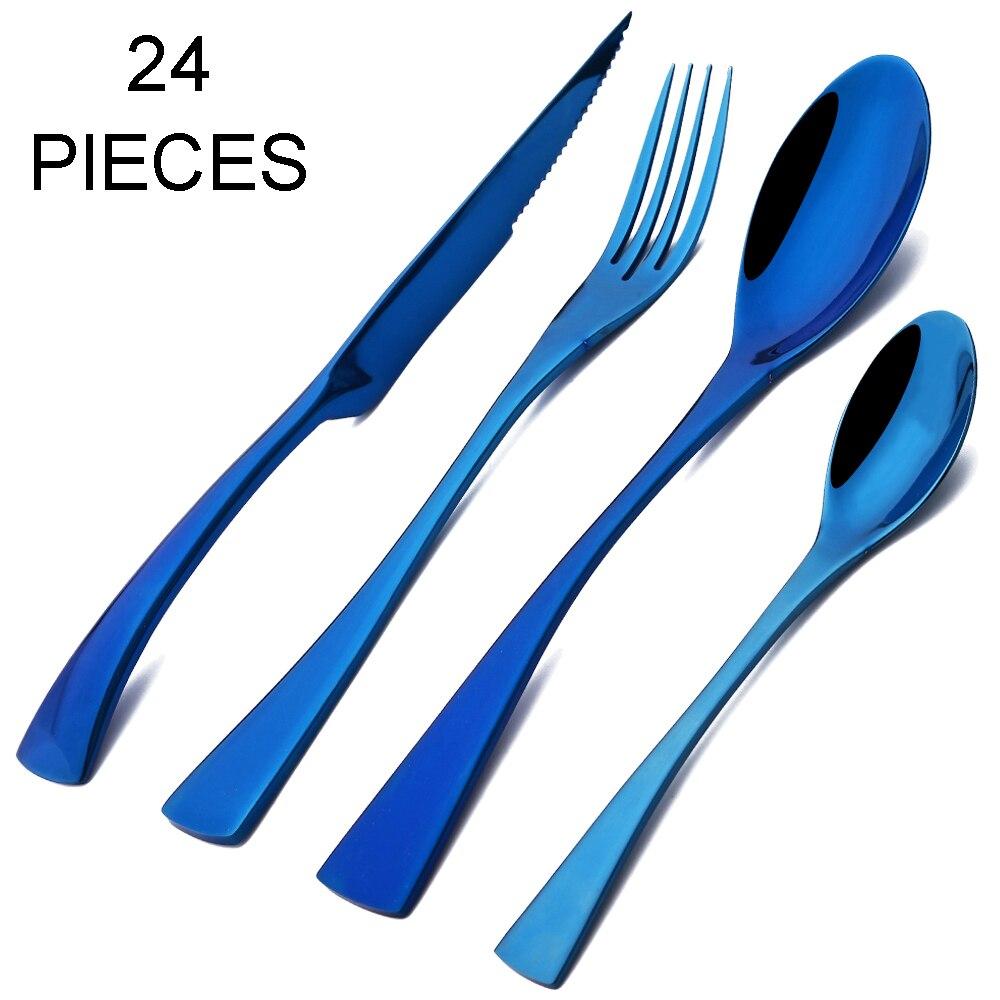 24pcs Shiny Gold Dinnerware Set Upscale 304 Stainless Steel Cutlery Set Steak Knife Fork Spoon Flatware Party Kitchen Tableware