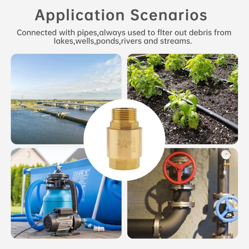 Brass Spring Check Valves 3/4 Thread Horizontal Inline One Way Flows Inline Check Valves for Well Pump & Water Tank