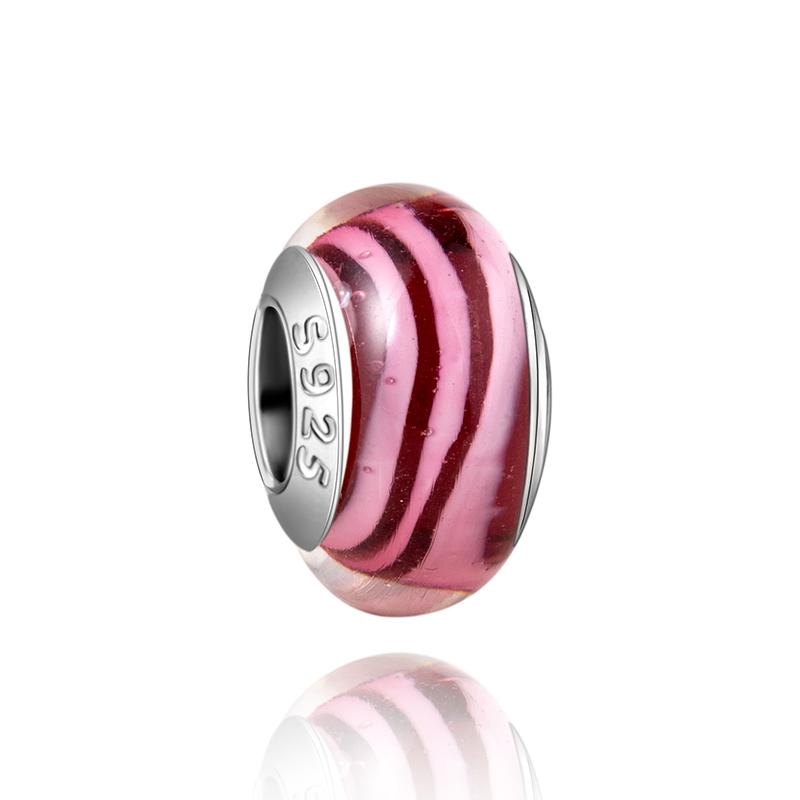  Charm Murano Vague Bleu Foncé Cuivré Coloré Compatible Bracelet Original Joli Charme Perles en Verre de Murano Fleur Rose Bijou