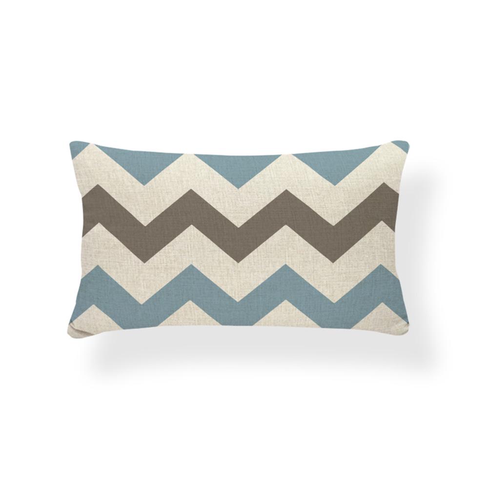 Geometrischer Leinen-Kissenbezug in Seeblau, Gelb, Schwarz und Weiß - Bauernhaus Wohnzimmer Sofa Dekor