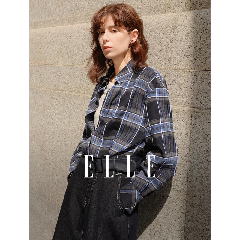 

ELLE Women s French Retro Plaid Short Shirt S