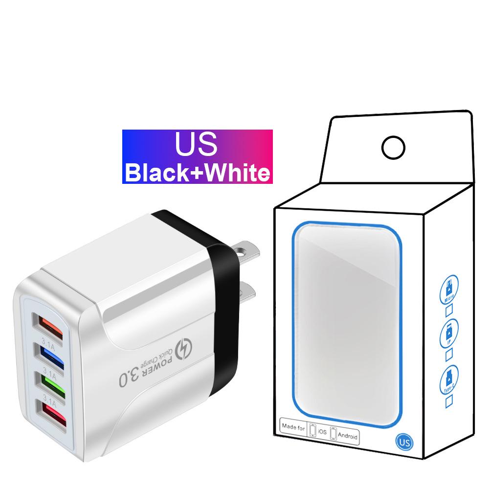 Vibrant 4-Port USB Travel Charger, 5V/2.4A Fast Charging with EU, UK, AU Plugs