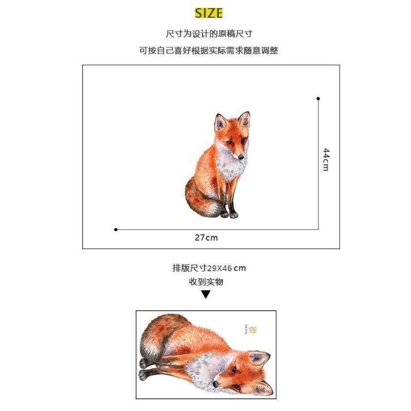 Cute Hand-painted Fox Wall Paste Home Wall Decoration Living Room Bedroom Creative Animal Wallpaper Art Stickers Self-adhesive
