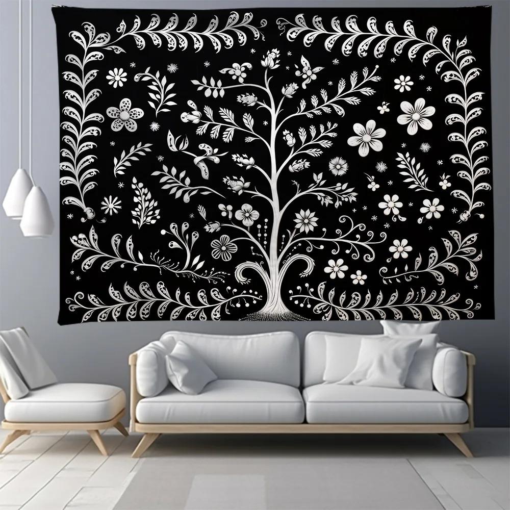 Black and White Tree Floral Pattern Bedroom Living Room Tapestry Home Wall Decoration Tapestry