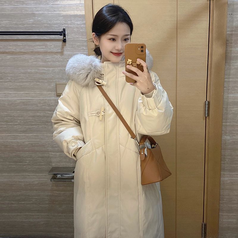 

Прекрасная хлопковая куртка для девочек на зиму, длинная до колена, корейская версия новой толстой свободной хлопковой куртки с меховым воротником. XL