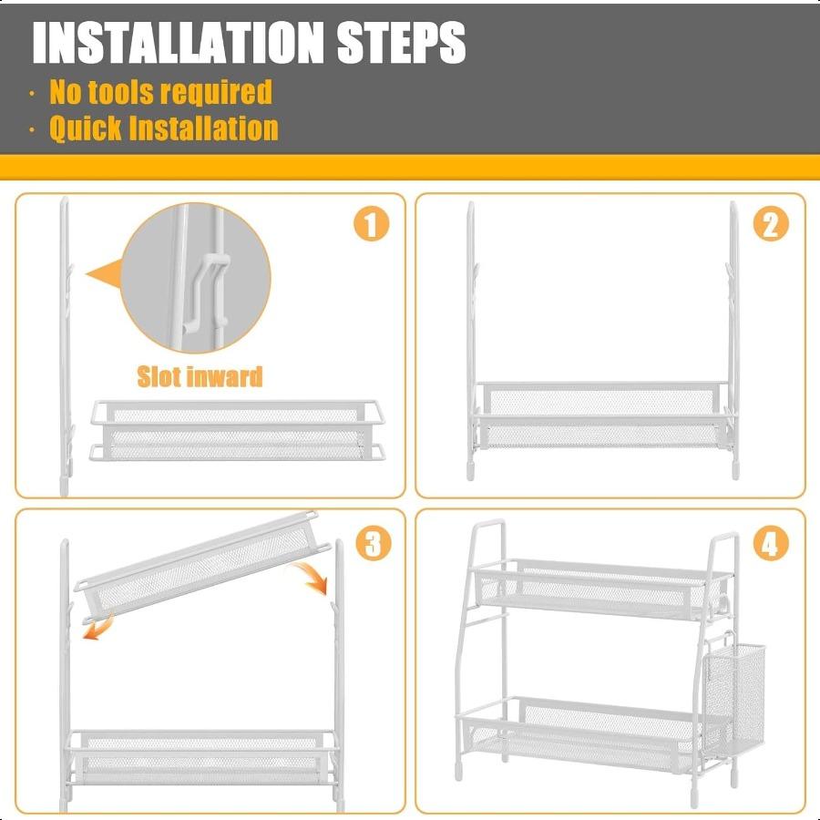 Bathroom Counter Organizer Bathroom Organizer Countertop with Side Basket Kitchen Countertop Organizer Metal Spice Rack Organiz