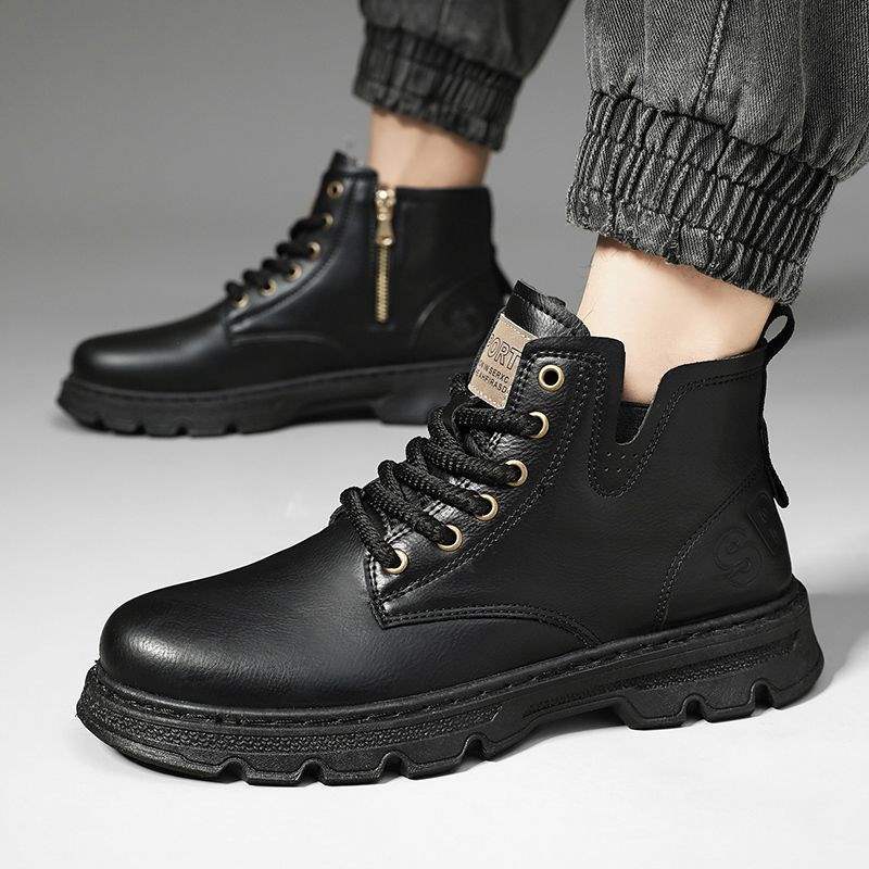 

Martin boots men s casual Korean version men s velvet thickened warm high-top cotton boots winter leather boots tooling boots middle help 44