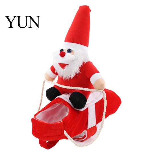 Funny Dog Outfit Santa Rider Costume, Christmas Outfit, Adjustable Closure, Festival Pet Soft Cotton Costume Apparel for Small To Medium Dogs, Holiday