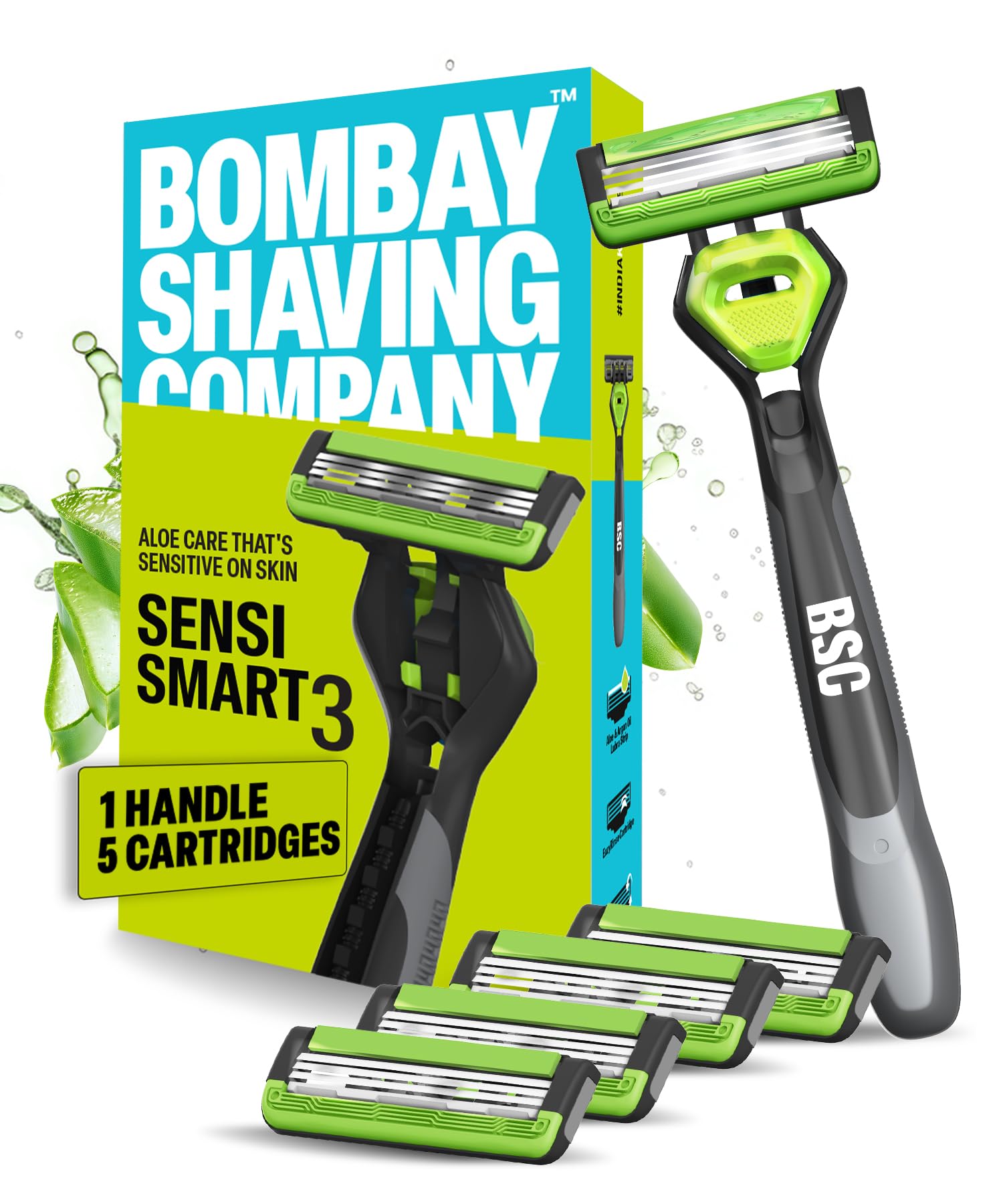 Бритва Bombay Shaving Company Sensi Smart 3 с картриджем (Пакет из 4) || Зеленый