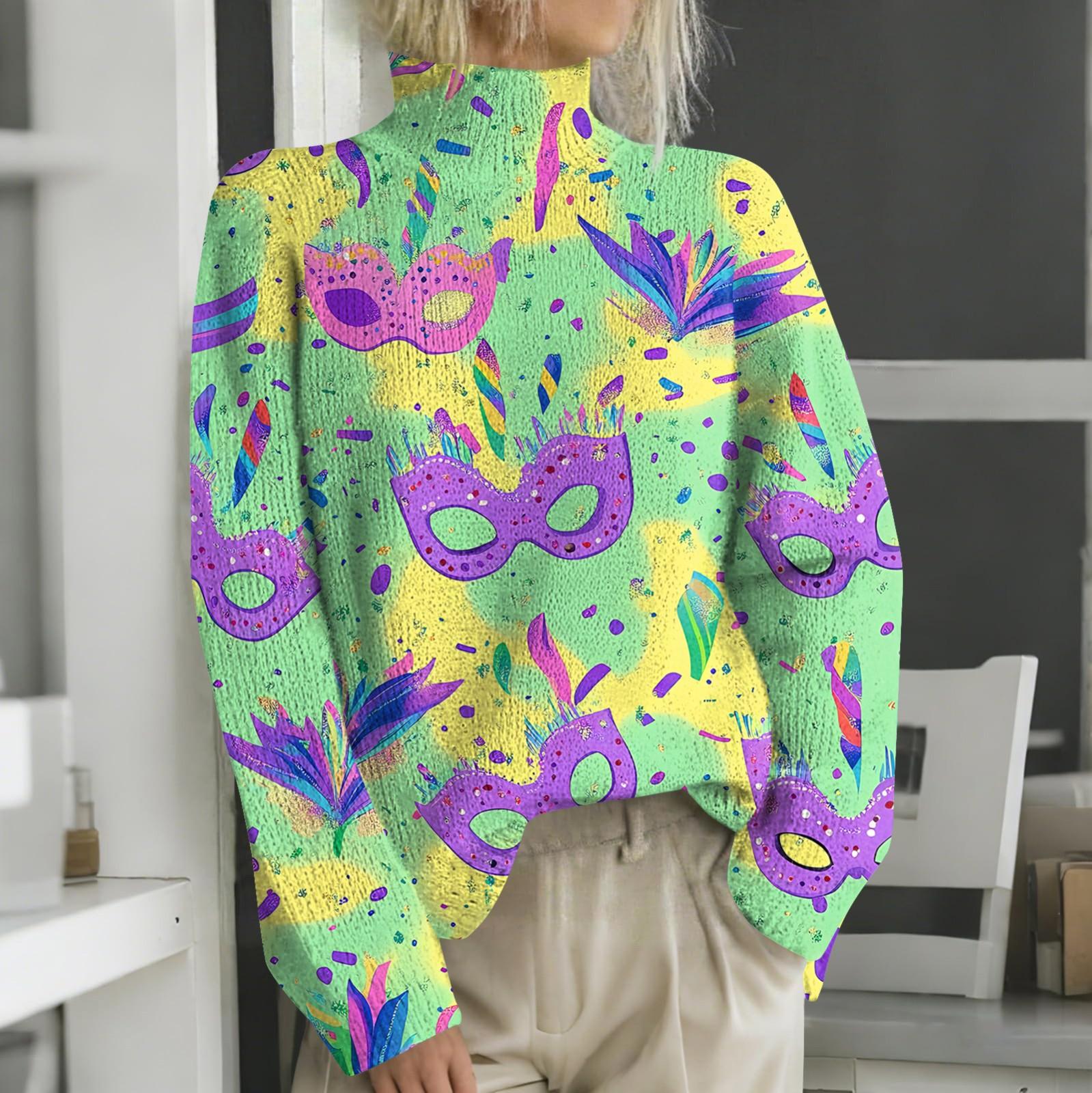 

Женская мода повседневная водолазка с длинным рукавом и принтом карнавала XXL