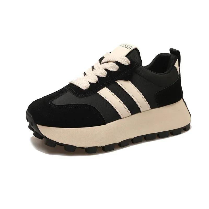 Pantofi sport pentru femei, toamna și iarna, stil vintage versatil, casual, ușor, cu talpă groasă, pentru tată, pantofi cu platformă din bumbac