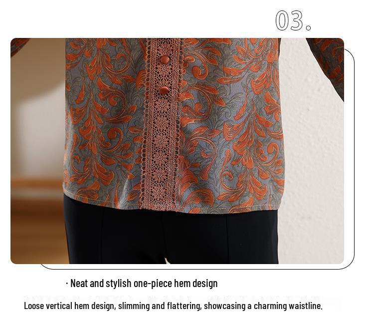 Women's Retro Print Summer Blouse - Loose Fit, Seven-Sleeve, Stylish and Flattering for Middle-Aged Mothers