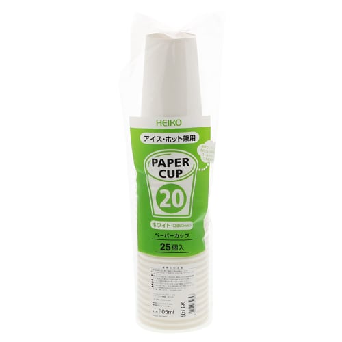 [Case Sale] HEIKO Paper Cups, 20oz, White, for Hot and Ice Drinks, 90mm Diameter, 004535994, 1 Case (25 Cups X 40 Bags, Total 1000 Cups)