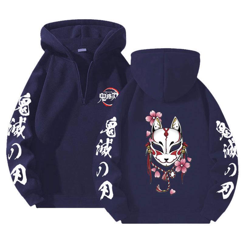 Japonské Anime Demon Slayer Mikiny s polovičným zipsom Harajuku Manga Grafické Pulóvre Bežné s kapucňou Streetwear Mikiny