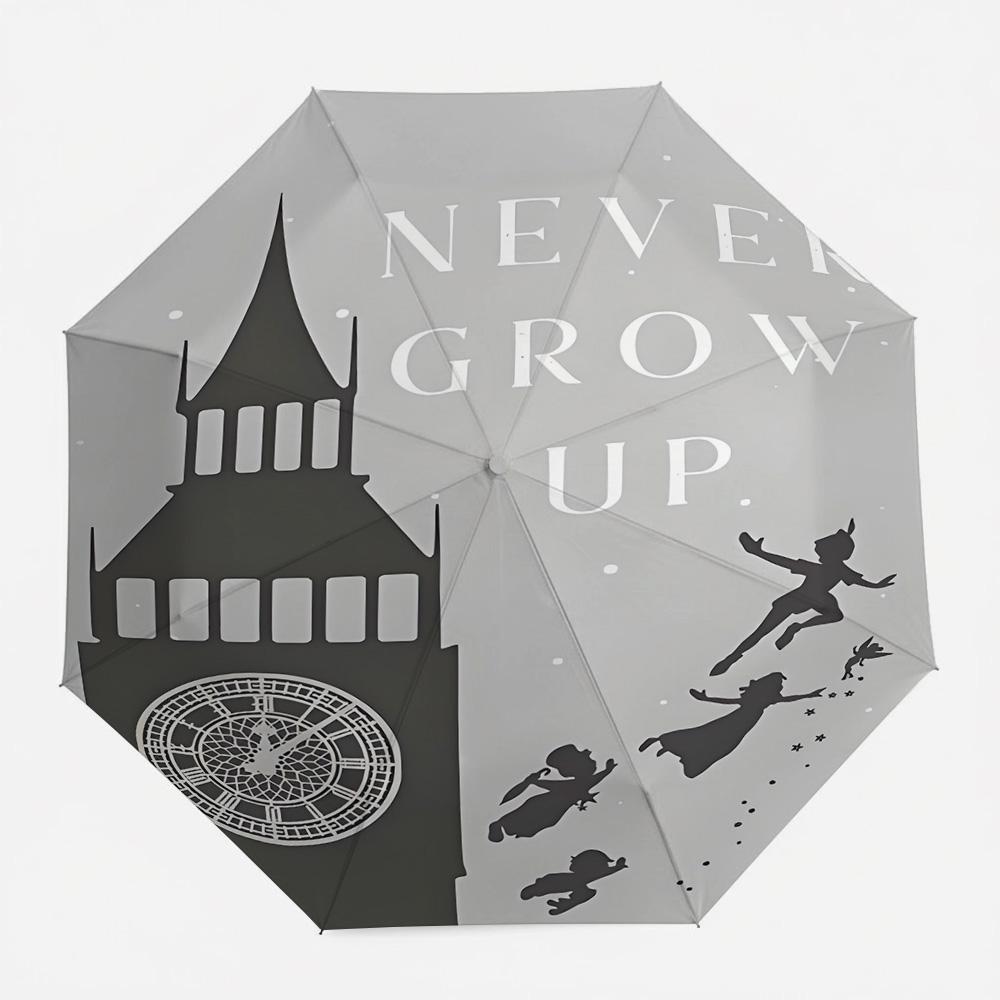 

Disney Peter Pan NEVER GROW UP Big Ben Silhouette Print Automatic Folding Umbrella, Windproof Waterproof Travel Umbrella for K (as the picture,Iron&8K)