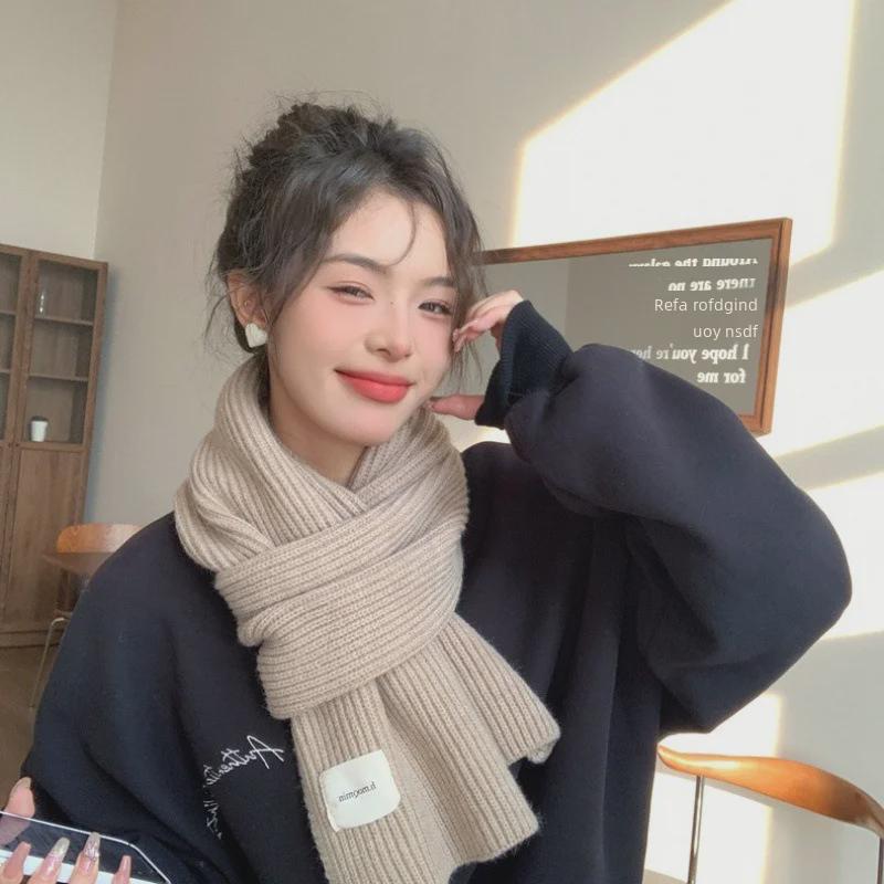 Cachecol de lã espessada vermelha de inverno para mulheres - versão coreana 2023