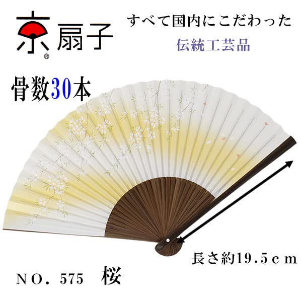 Folding Fan, Kyoto Style, Made In Japan, with a Karaki Wood Frame and a Pearlescent Finish, Featuring Cherry Blossoms.
