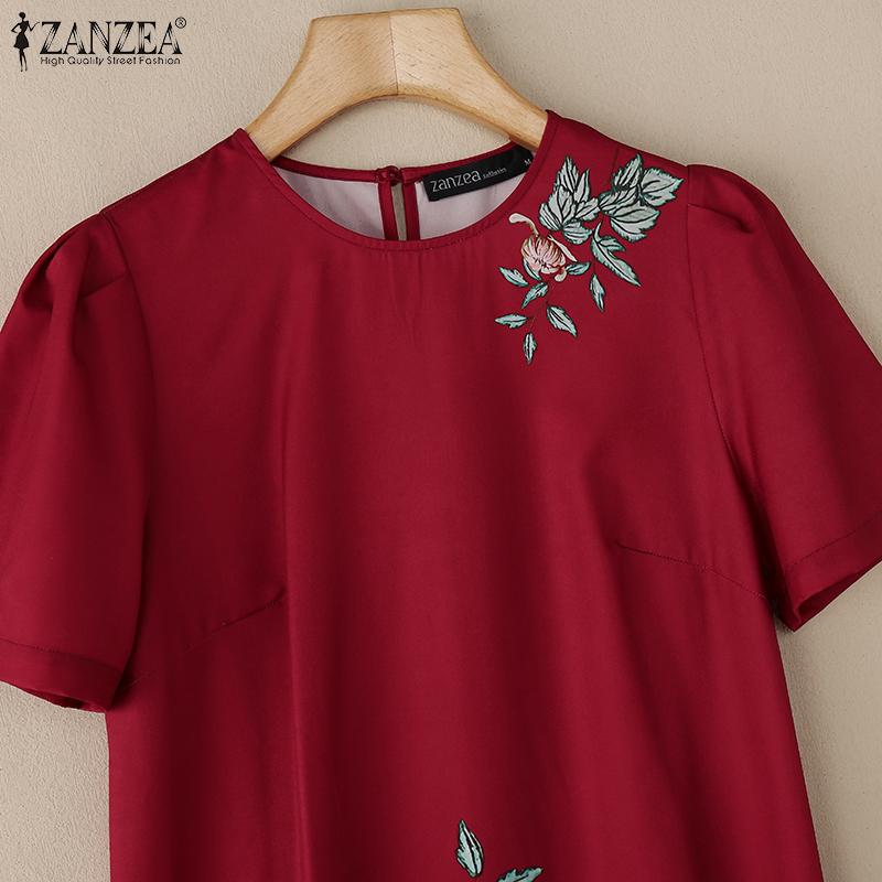 ZANZEA Women Casual Round Neck Short Sleeve Summer Print Dress