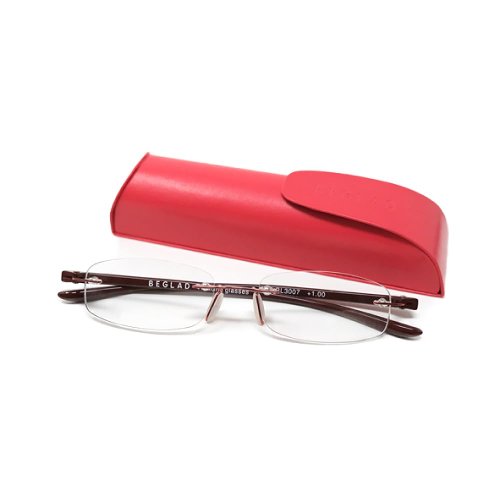 BEGLAD BL3007RD Lightweight Rimless Reading Glasses with Stylish Case (+2.5 Power)