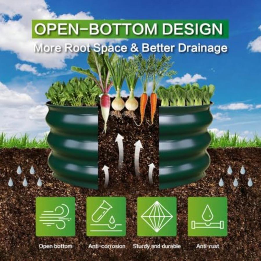 2 Pack 2x2x1FT Galvanized Round Raised Garden Bed Kit Metal Planter Boxes Outdoor Dark Green Easy Assembly Large Garden Bed for