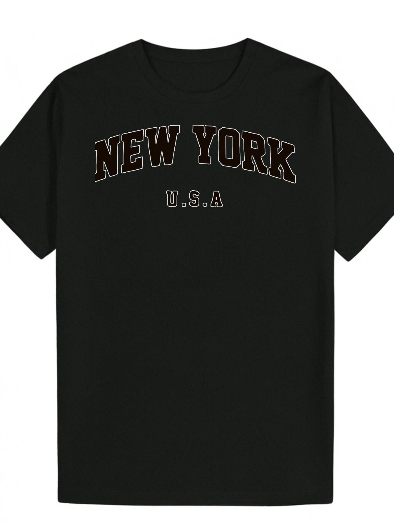 New York U.S.A Graphic T-shirt - Black Casual Polyester Tee with Bold Lettering S