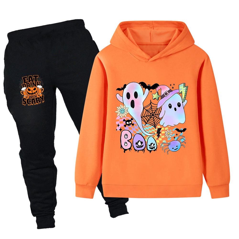 PB1656 Kinder Jungen Mädchen Halloween Bedruckt Langarm Hoodie Hose Oberteil Hosen Kleidung Sets